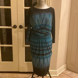 Anne Klein black & Aqua Blue Women Midi Dress Size 8